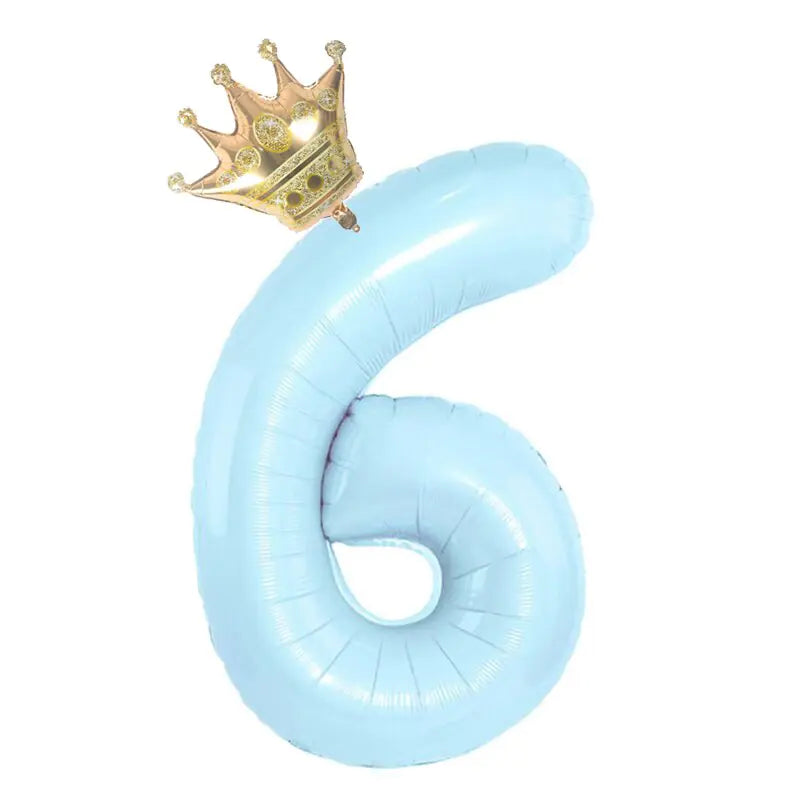 32inch Pastel Baby Blue Pink Foil Number Balloon With Crown 1 2 3 4 5 6 7  Birthday Party Baby Shower Wedding Decoration