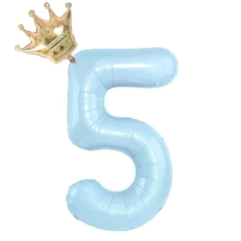 32inch Pastel Baby Blue Pink Foil Number Balloon With Crown 1 2 3 4 5 6 7  Birthday Party Baby Shower Wedding Decoration