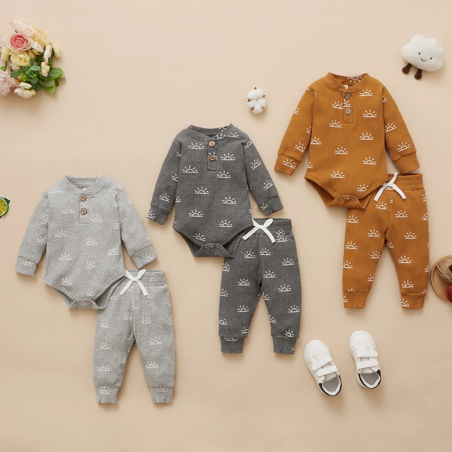 Newborn Baby Bodysuits + Elastic Pants