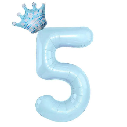 32inch Pastel Baby Blue Pink Foil Number Balloon With Crown 1 2 3 4 5 6 7  Birthday Party Baby Shower Wedding Decoration