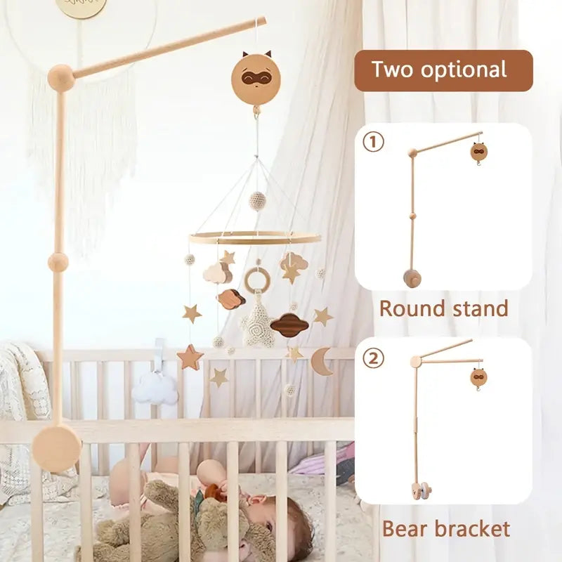 Wooden Baby Crib Mobile Rattle Hanger And Bell Holder