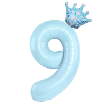 32inch Pastel Baby Blue Pink Foil Number Balloon With Crown 1 2 3 4 5 6 7  Birthday Party Baby Shower Wedding Decoration