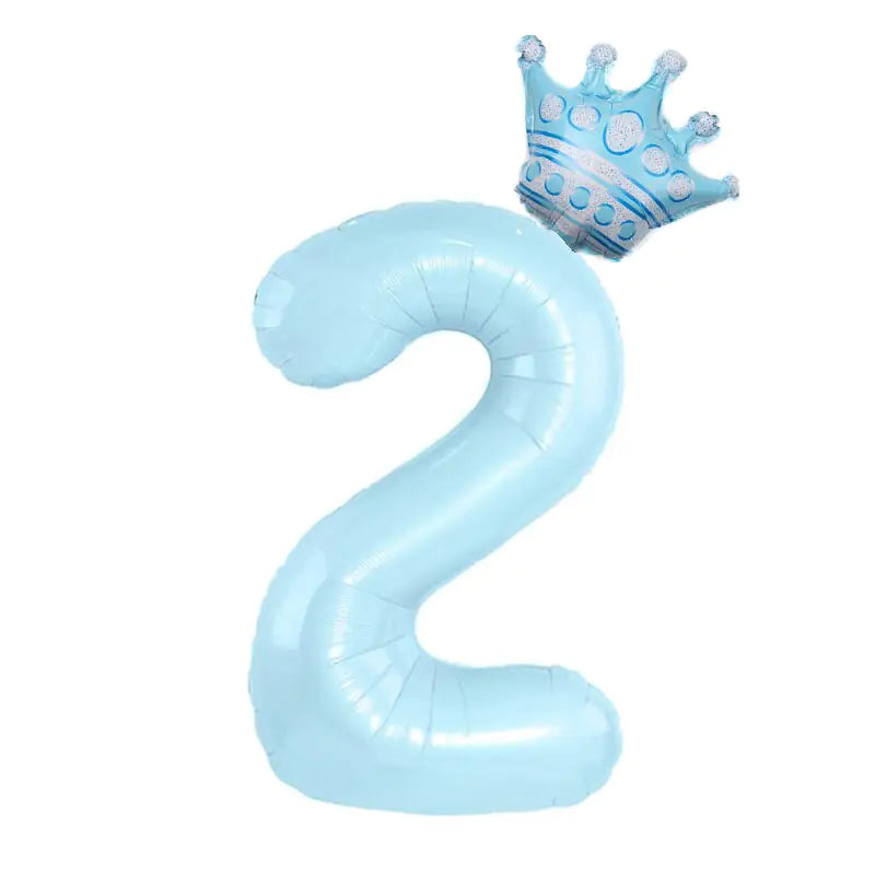 32inch Pastel Baby Blue Pink Foil Number Balloon With Crown 1 2 3 4 5 6 7  Birthday Party Baby Shower Wedding Decoration