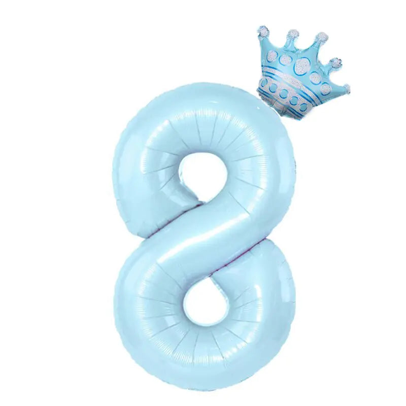 32inch Pastel Baby Blue Pink Foil Number Balloon With Crown 1 2 3 4 5 6 7  Birthday Party Baby Shower Wedding Decoration